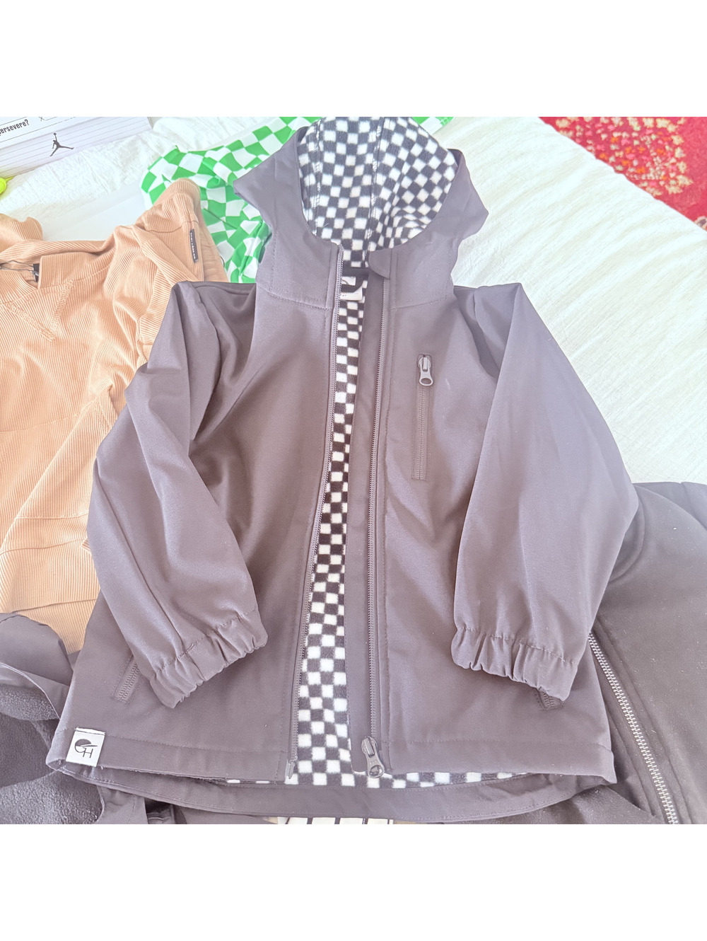 George Hats checkerboard fleece lined waterproof hooded jacket